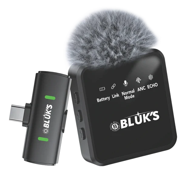 BLUK’S BX-17 Lavalier Wireless Microphone – ANC Clip-On Mic for Vlogging, Streaming & Recording