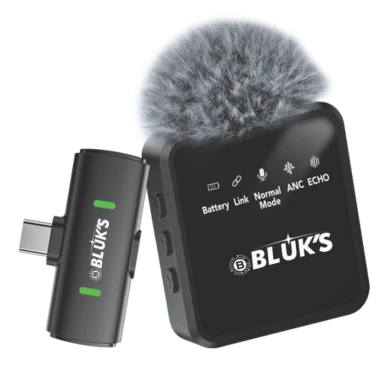 BLUK’S BX-17 Lavalier Wireless Microphone – ANC Clip-On Mic for Vlogging, Streaming & Recording